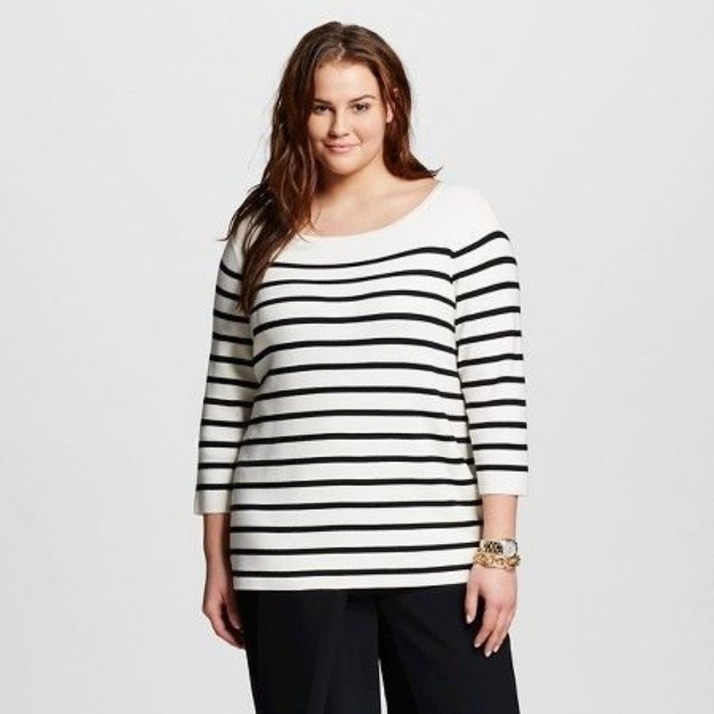 WhoWhatWear Boatneck Striped Sweater 4X